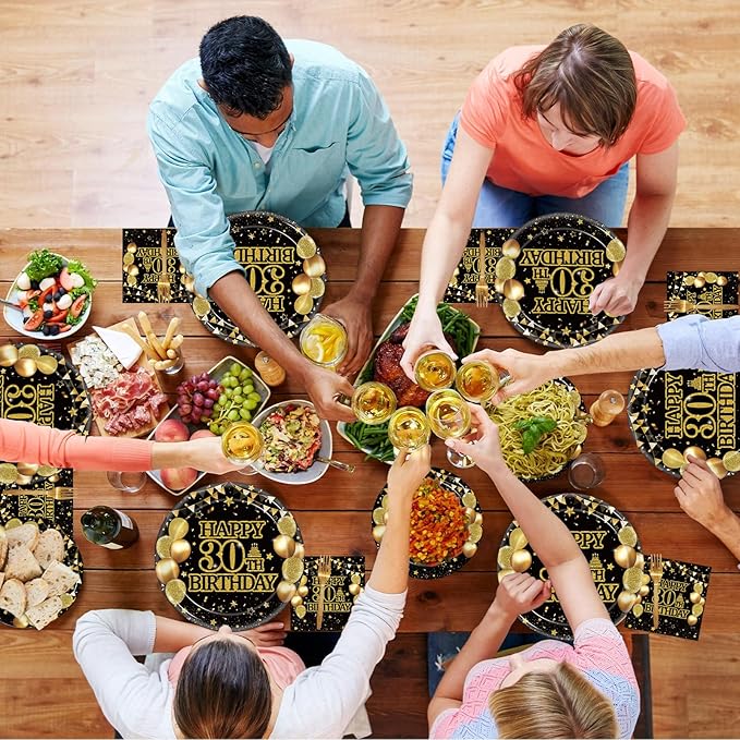 200Pcs 30th Birthday Party Tableware Set, Back in 1996 Birthday Party Decorations Supplies for Men Women Cheers to 30 Years Birthday Party Dessert Plates Napkins Forks Favors, Serve 50