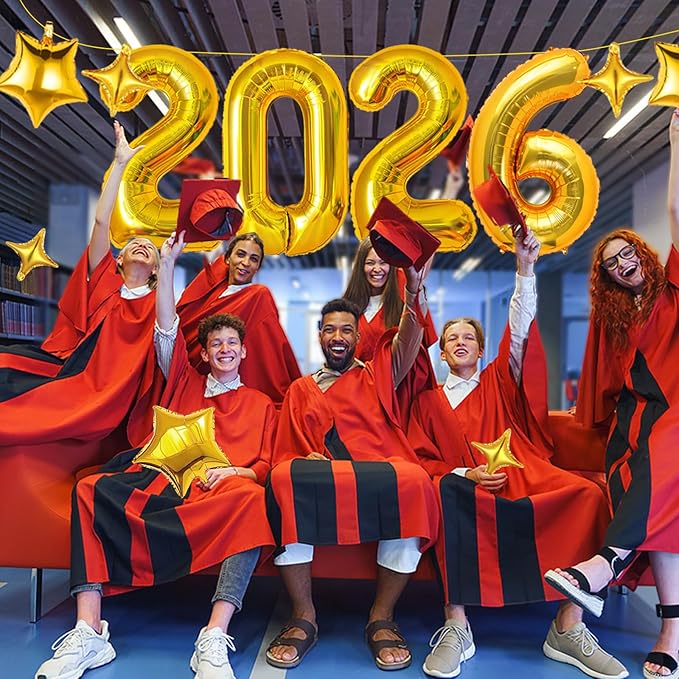 Upgraded, 42in Large 2026 Balloons Numbers, with 8pcs Star Balloon and Accessories, 3D Premium Aluminum Foil, Graduation Balloons for Graduation Decorations 2026, Grad Party Decorations, Gold