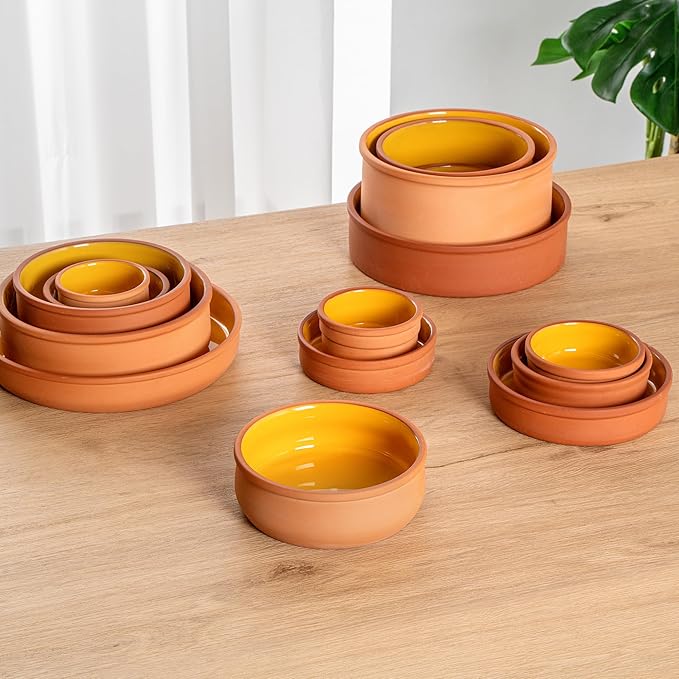 Restaurantware-Terra Tek 17 Ounce Terracotta Cazuelas, 2 Yellow Glazed Clay Pots For Cooking - Oven-Ready, Microwavable, Terracotta Serving Pots, Dishwashable, For Cooking And Serving