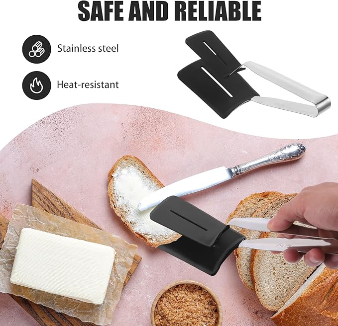 Toyvian 304 Stainless Steel Steak Clamp and Silicone Head Barbecue Tongs, Extra Thick Long Kitchen Food Flipping Tong for Grilling, Camping, and Outdoor Cooking