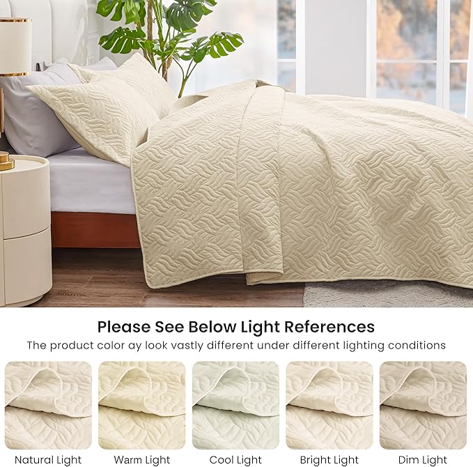 Love's cabin Twin Quilt Bedding Set Camel Bedspreads - Soft Bed Summer Lightweight Bedspread Comforter - Wave Pattern Bedding Coverlet for All Season - 2 Pieces (1 Quilt, 1 Pillow Sham)