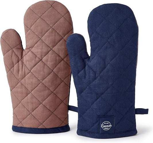 Encasa XO Heat Resistant Cotton Oven Gloves Mitts (2 Pc Set) - Quilted & Safe 12x6.6 in - for Kitchen, Cooking & Baking, Grilling, Handling Hot Pots & Pans - Scotch Blue