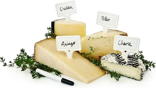True Tag Ceramic Cheese Board Labels, Cheese Markers, Charcuterie Accessories, Hosting Essentials for Birthday, Wedding, Wine Parties, Set of 4, White