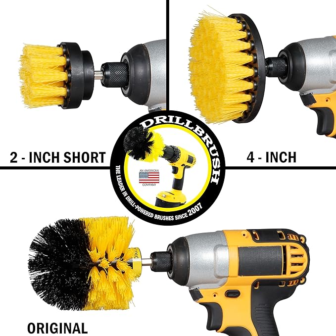 Drillbrush Power Scrubber Brush Set - Drill Brush Attachment - Grout Brush Drill Attachment - Drill Scrubber Attachment - Bathroom Cleaner Scrub Brush - Toilet Brush Cleaning Supplies - Grout Cleaner