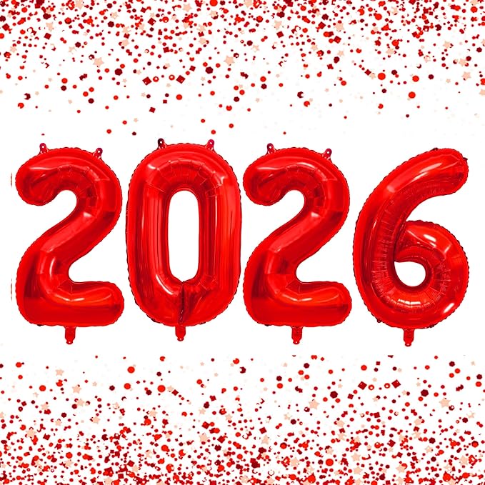 2026 Balloons New Years Decorations - 40" Large 2026 Red Foil Number Balloon New Years Eve Party Supplies Graduation Balloons Class of 2026 Happy New Year Birthday Anniversary Graduation Decorations