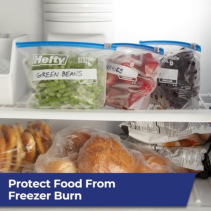 Hefty Slider Freezer Kitchen Storage Bags, Quart Size, 74 Count