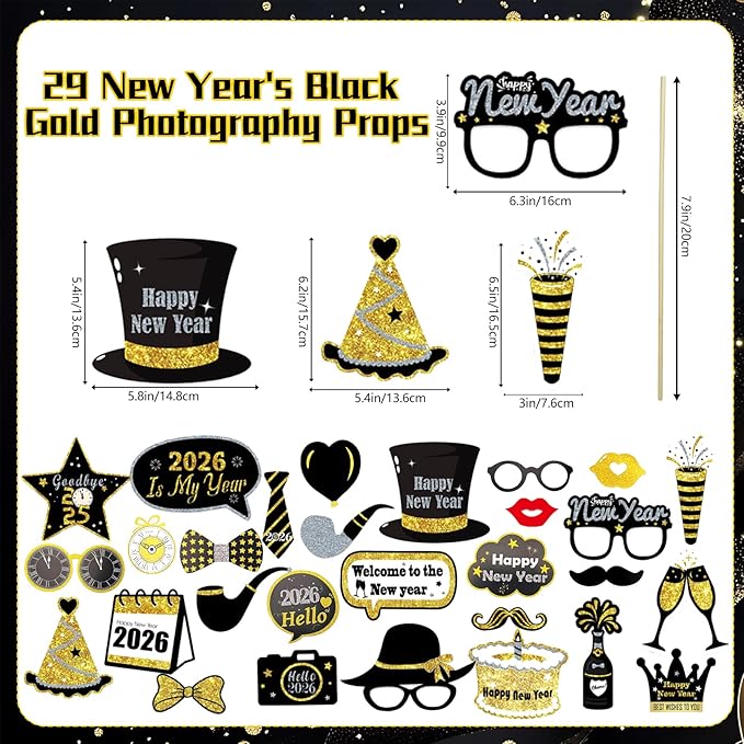 Happy New Year Decorations 2026, Foil Balloon Fringe Curtains Latex Balloons Curtains Photography Backdrops Photo Booth Props Blowouts for New Years Eve Celebration