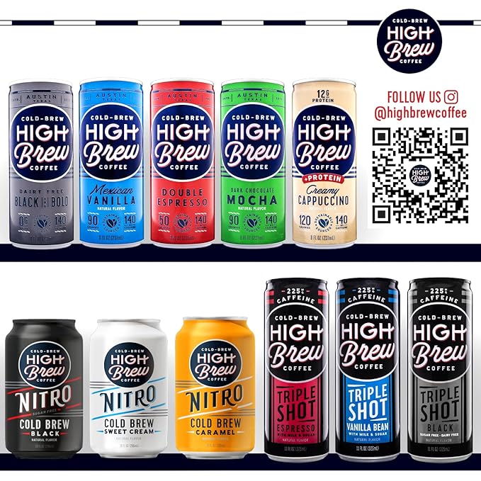 High Brew Black & Bold Cold Brew Coffee,Caffeinated,Dairy Free,8 Ounces,(Pack of 24)