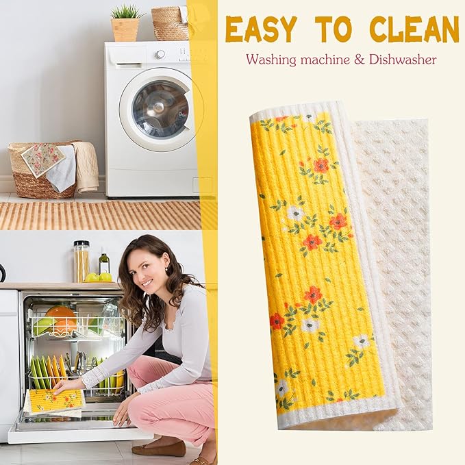 Patelai 6 Pieces Swedish Kitchen Dish Towels Kitchen Cloths Reusable Sponge Cleaning Cloths Absorbent Dish Cloth No Odor Hand Towel Quick Drying Washable Cleaning Wipes (Small Shred Style)