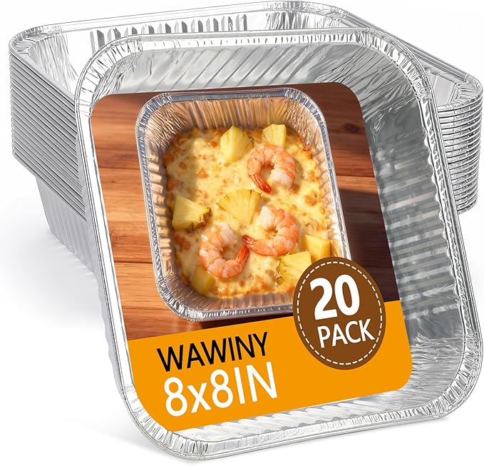 8x8 Thickened Aluminum Foil Pans, 20Pack Disposable Aluminum Pans for Roasting, Baking, Cooking, Food Prep, Chafing, Steam Table, Oven, Cake, and Party Catering.