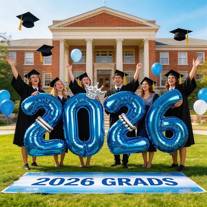 2026 Balloons Blue,40 Inch 2026 Number Balloons with Foil Crown Balloons for Happy New Year Decorations New Years Eve 2026 Graduation Decorations Class of 2026 Party Supplies