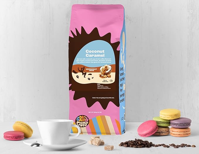 Crazy Cups Flavored Ground Coffee, Coconut Caramel, For Brewing Flavored Hot or Iced Caramel Coffee, 10oz, Pack of 1