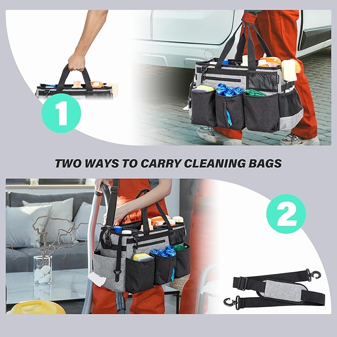 IBVIVIC Wearable Cleaning Caddy Bag for Cleaning Supplies,Large Capacity Cleaning Organizer Grey
