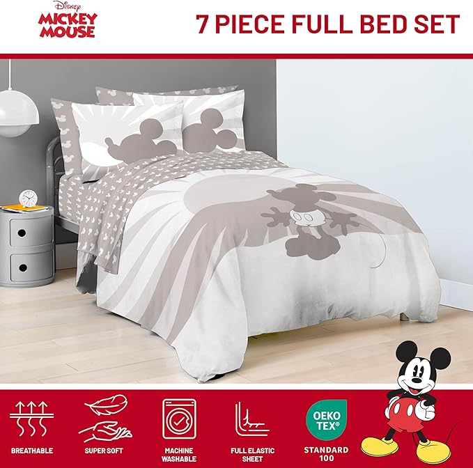 Jay Franco Disney Mickey Mouse Full Size Comforter Set - 7 Piece Bedding Includes Sheet Set & Pillow Covers - Super Soft Cozy Bedding