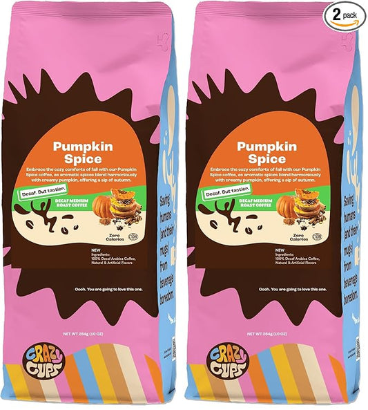 Crazy Cups Decaf Flavored Coffee, Decaffeinated Pumpkin Spice Coffee,Enjoy Hot or Iced, 10oz (Pack of 2)