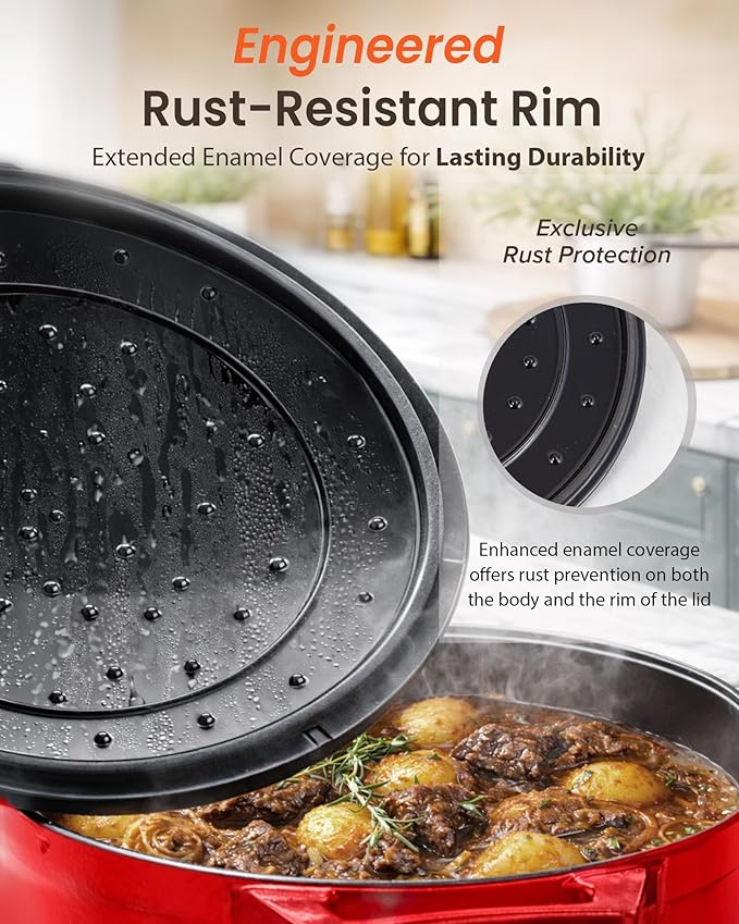 Nuwave 6QT LUX Healthy Enameled Cast Iron Dutch Oven Pot with Lid, Heavy Duty 7-Layer Enamel, Enhanced Rust Protection, Dual Handles, Oven Safe to 500°F for Sourdough Bread Baking, Braise, Stew, Roast