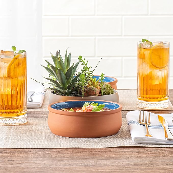 Restaurantware Terracotta Cazuela Bowls 2 Pack of 17 oz Durable Rustic Serving Dish Glazed Oven-Safe Bowl Freezer-Safe Tapas Dish Microwave-Safe Dishwasher-Safe