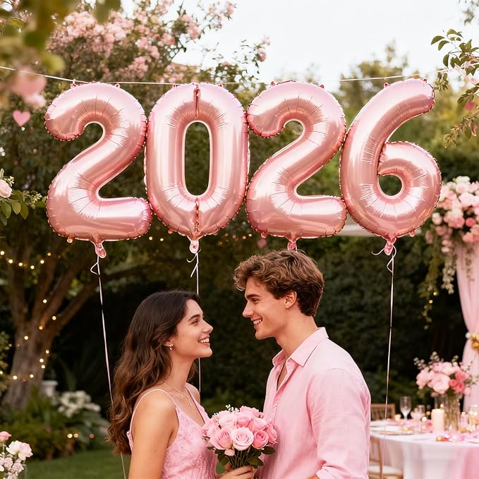 Rose Gold 2026 Balloons, Large 32 Inch Foil 2026 Number Balloons, Grad Balloons for Class of 2026 Graduation Party, Rose Gold Matellic Foil New Year Birthday Home Office Party Supplies