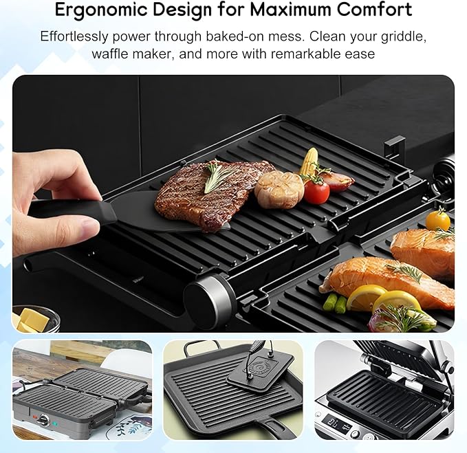 2-Pack Cleaning Sponge 12207 and 1-Pack Grill Scraper for George Foreman Grill, Kitchen Sponges and Scraper Compatible with Most Other Indoor & Outdoor Grills with Grooves and Sandwich Makers