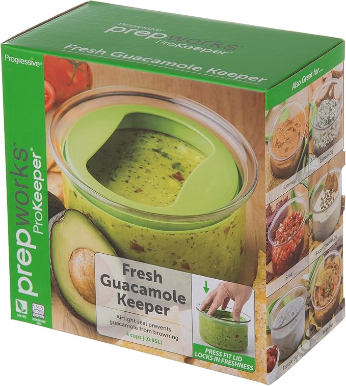 PREPWORKS ProKeeper Fresh Guacamole Plastic Kitchen Storage Container with Airtight Lid (Green), for Guacamole and Food Storage (Pack of 12)
