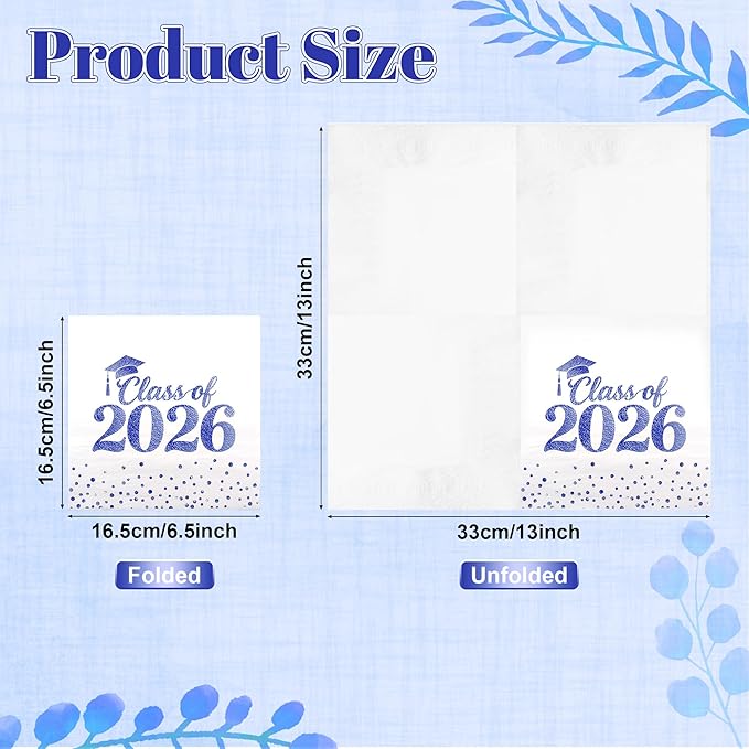 Graduation Napkins - Class of 2026 Napkins Disposable Paper Napkins Congrats Grad Cocktail Napkins Graduation Decorations 2026 Blue Napkins Hand Towels for College Graduation Party Decorations 50 Pcs