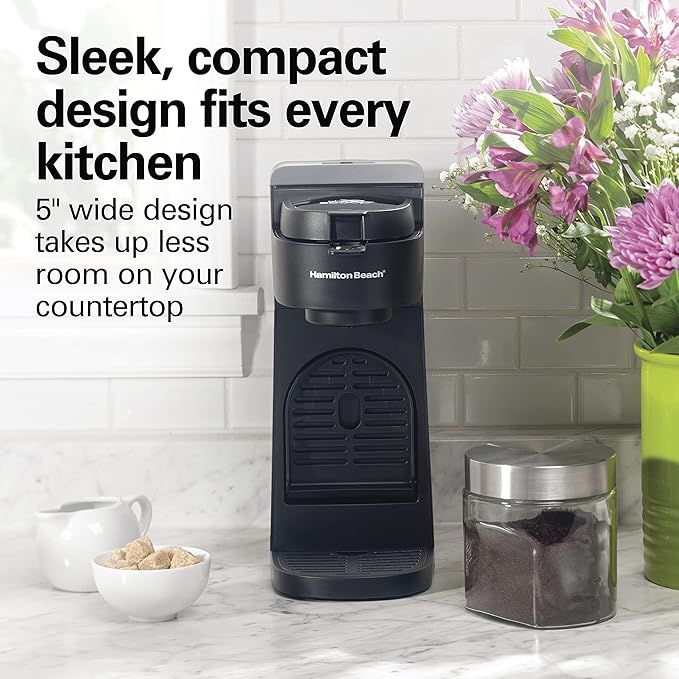 Hamilton Beach The Scoop Single Serve Coffee Maker & Fast Grounds Brewer for 8-14oz. Cups, Brews in Minutes, Black (47620), Next Gen