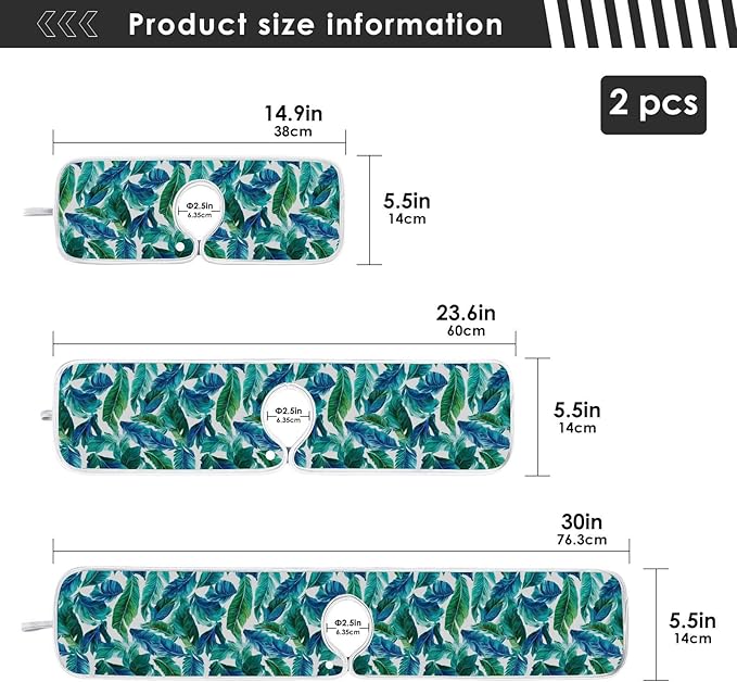 Kitchen Faucet Absorbent Mat,Turquoise Green Palm Leaves Water Splash Guard for Sink, Faucet Drip Catcher Thicken Sponge Microfiber Faucet Water Catcher Mat Sink Absorbent Mat for Kitchen 14x5in 2Pack