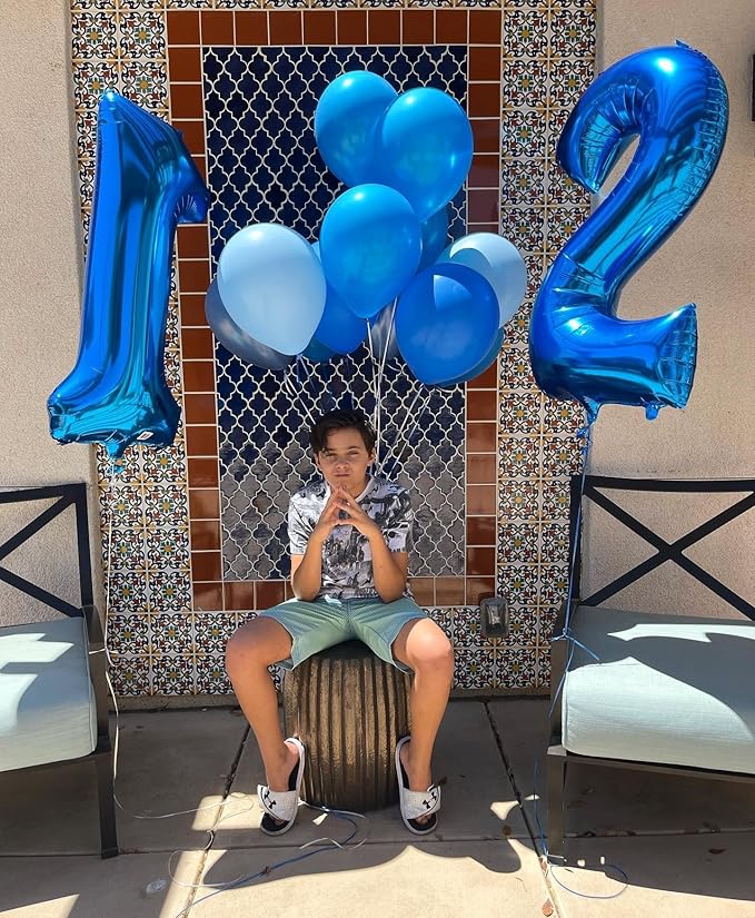Dark Blue 12 Number Balloons 12th Birthday Decorations for Boys Girls, 21 Number Balloons 40 Inch Ballon for Marriage Proposal, Engagement, Anniversaries, Celebration Party