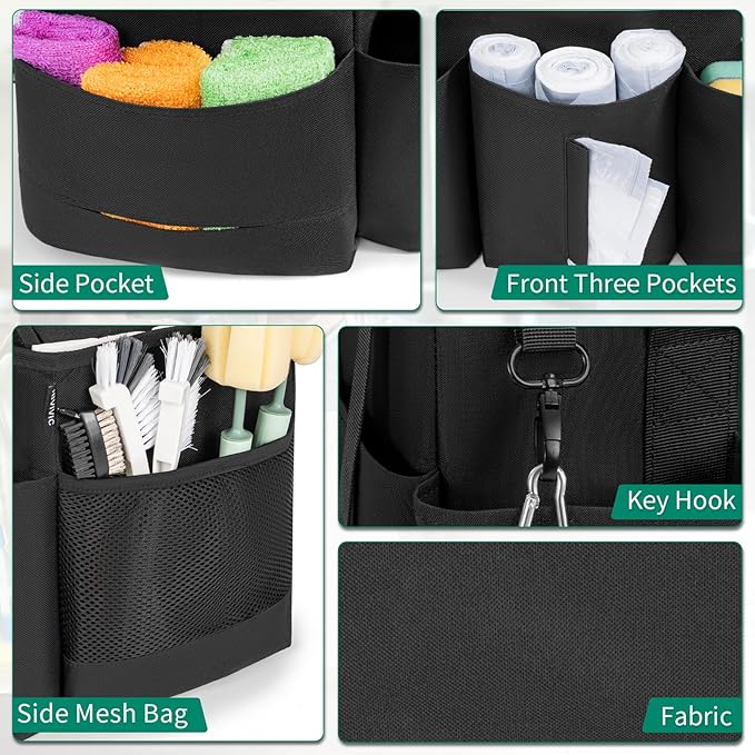 IBVIVIC Wearable Cleaning Caddy Bag for Cleaning Supplies, Large Capacity Cleaning Organizer Tote Bag Simple Kitchen Cleaning Supplies Storage Bag for Cleaners Housekeepers (Black)