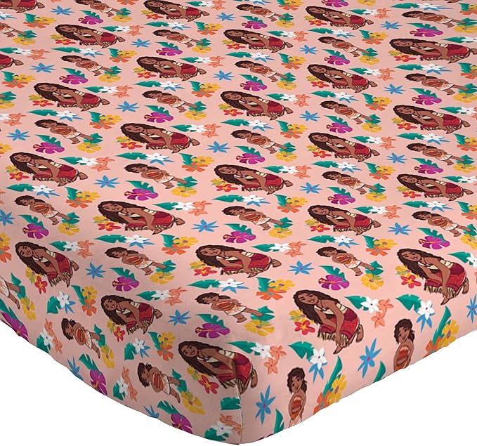Jay Franco Kids Sheet Set with Fitted, Flat Sheets & Pillow Cover - Ultra-Soft Bedding with Pillowcase for Room Decor, Pink - Moana, 4 Piece Queen