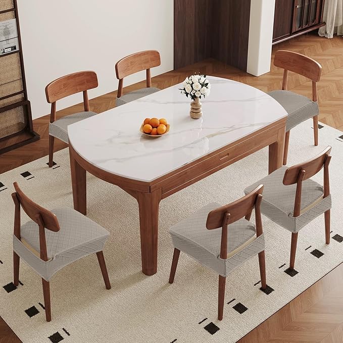 Genina Waterproof Seat Covers for Chairs,Set of 4 Dining Room Chair Seat Covers for Kitchen,Stretch Jacquard Removable Washable Dining Chair Slipcovers Protectors,No Rear Covers, Taupe
