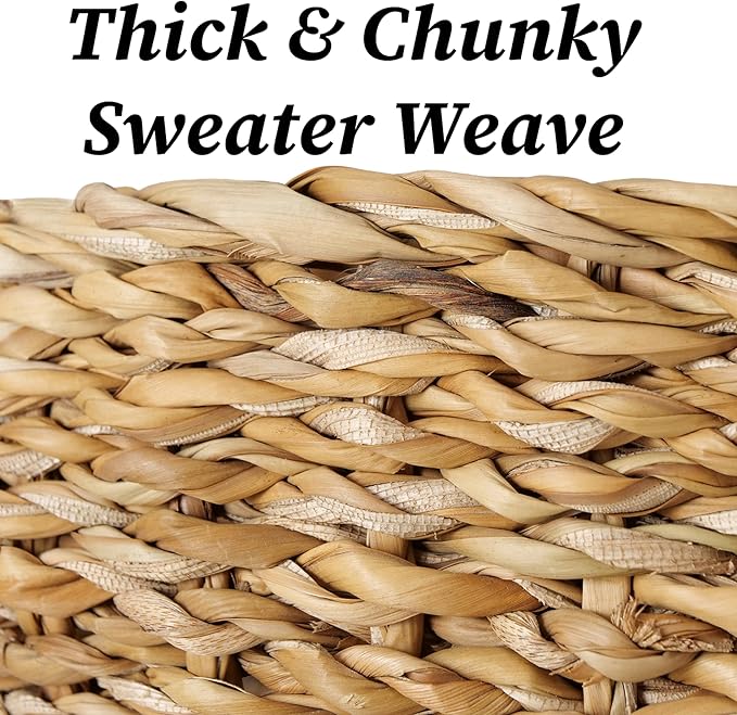 WHW Whole House Worlds Wicker Bread Basket Bowls, Set of 3, Thick Chunky Seagrass, Sweater Weave, Decorative, 11.75, 9.75, and 7.75 D Inches