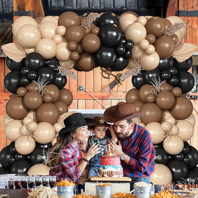 Black and Brown Balloon Garland Arch Kit, 105 PCS Black Brown and Nude Beige Balloon Different Size for Western Farm First Rodeo Wild West Cowboy Baby Shower Birthday Party Decorations