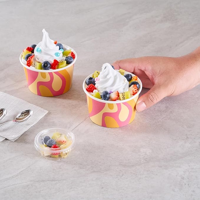 Coppetta 8 Ounce Dessert Cups, 50 Greaseproof Ice Cream Cups - Lids Sold Separately, For Hot And Cold Foods, Tropical Twist Paper Yogurt Bowls, Disposable, Sturdy - Restaurantware