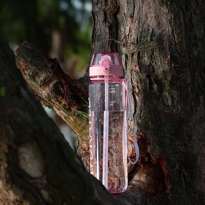 GOPPUS Water Bottles Clear Water Bottle with Straw 32oz Plastic Water Bottles BPA Free Tritan Wide Mouth Bottle Leakproof Motivational bottles water for Gym,Hiking,School or Office(1 Bottles)