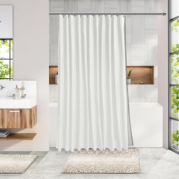 Clara Clark Bathroom Accessories Set - Bathroom Set, Bathroom Sets with Shower Curtain and Rugs, Shower Curtain Set with Bathroom Trash Can - Ombre White - 22PC