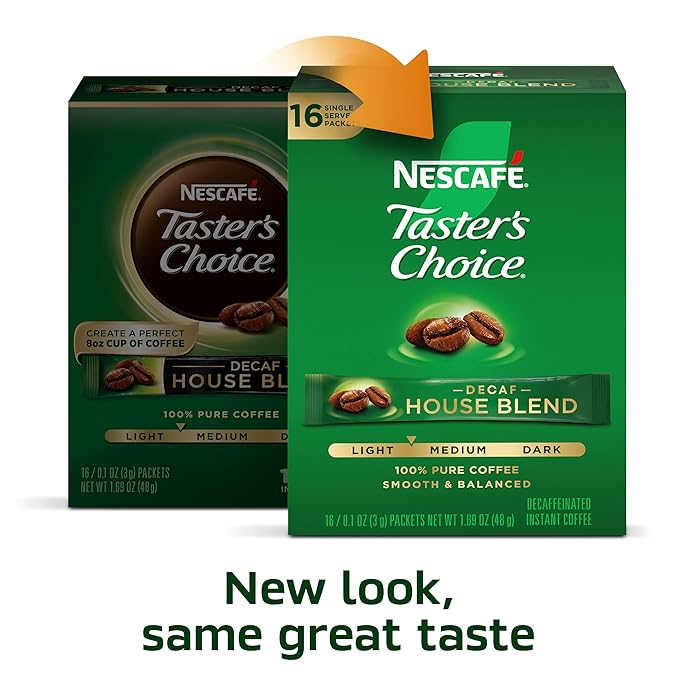 NESCAFÉ Taster's Choice Instant Coffee Packets, Light Medium Roast Coffee, Decaf House Blend, 8 Boxes (128 Packets)