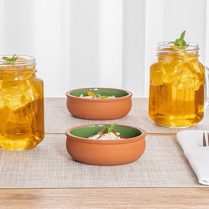 Restaurantware Terracotta Cazuela Bowls 2 Pack of 7 oz Durable Rustic Serving Dish Glazed Oven-Safe Bowl Freezer-Safe Tapas Dish Microwave-Safe Dishwasher-Safe