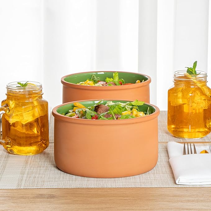 Restaurantware Terracotta Cazuela Bowls 2 Pack of 68 oz Durable Rustic Serving Dish Glazed Oven-Safe Bowl Freezer-Safe Tapas Dish Microwave-Safe Dishwasher-Safe