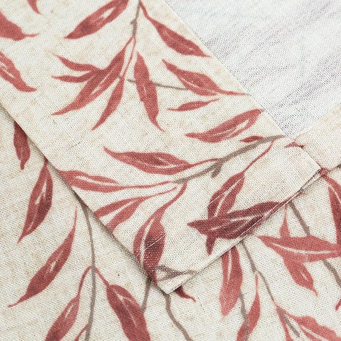 VOGOL Natural Window Curtains, Home Decor Light Filtering Rod Pocket Panels & Drapes, Red Country Rustic Leaves Printed Pattern for Bedroom Living Room, 42 x 45, 2 Pieces