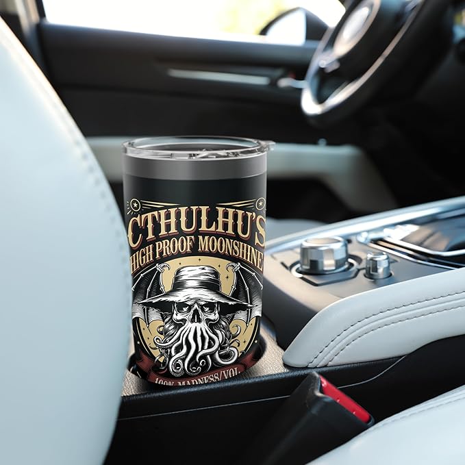 Cthulhu Moonshine Label, Funny Cosmic Horror Cthulhu Stainless Steel Insulated Tumbler