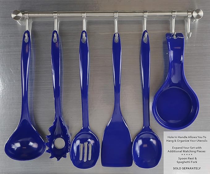 Reston Lloyd 100% Melamine Kitchen Utensil Set, Non Scratching Ladle, Spoon, Slotted Spoon & Spatula, Easy To Hold, Set of 4, Indigo