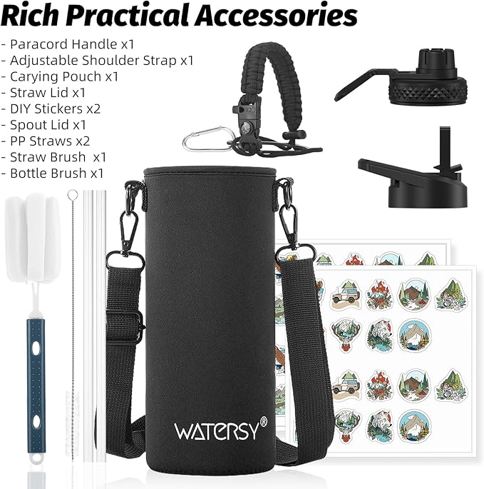40oz Insulated Water Bottle (Cold for 48 Hrs),BPA Free&Leak Proof,Stainless Steel Water Flask,Water Jug with Straw Spout Lids for Gym,Hiking,Travel,Black Blue