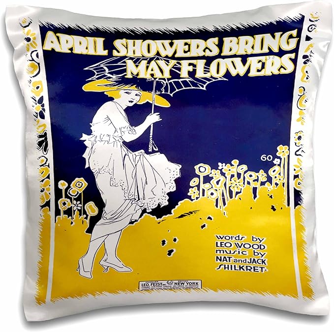 3dRose April Showers Bring May Flowers Blue and Yellow Song Sheet cover - Pillow Case, 16 by 16-inch (pc_170213_1)