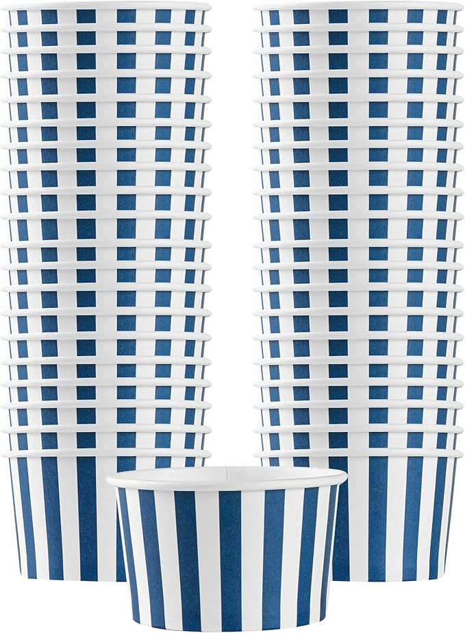 Coppetta 5 Ounce Dessert Cups, 50 Disposable Ice Cream Cups - Lids Sold Separately, Sturdy, Blue And White Paper FroYo Bowls, Striped, For Hot And Cold Foods, Perfect For Gelato - Restaurantware
