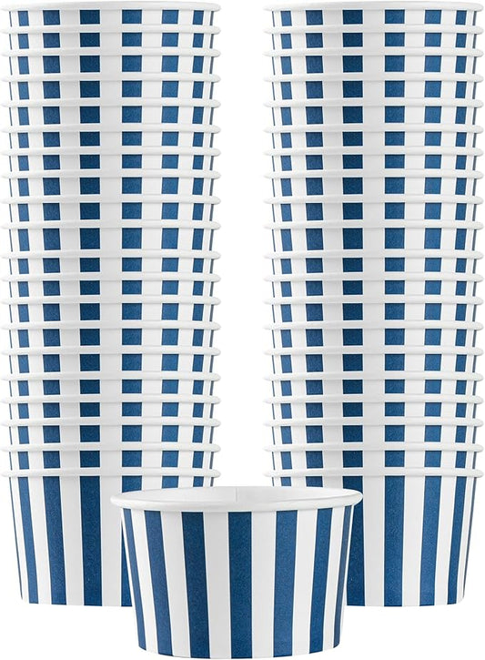 Coppetta 5 Ounce Dessert Cups, 50 Disposable Ice Cream Cups - Lids Sold Separately, Sturdy, Blue And White Paper FroYo Bowls, Striped, For Hot And Cold Foods, Perfect For Gelato - Restaurantware
