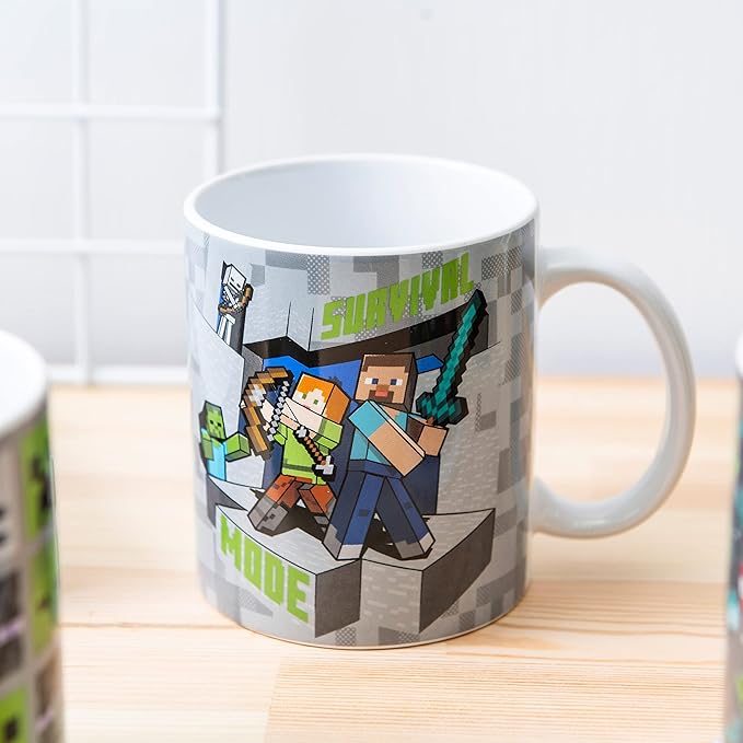 Zak Designs Minecraft Mug Unique Ceramic Coffee Cup Set, Can Coffee Mugs with Comfortable Handle for Gamer Gifts, Dishwasher and Microwave Safe (11.5 oz, 4-Piece Set)