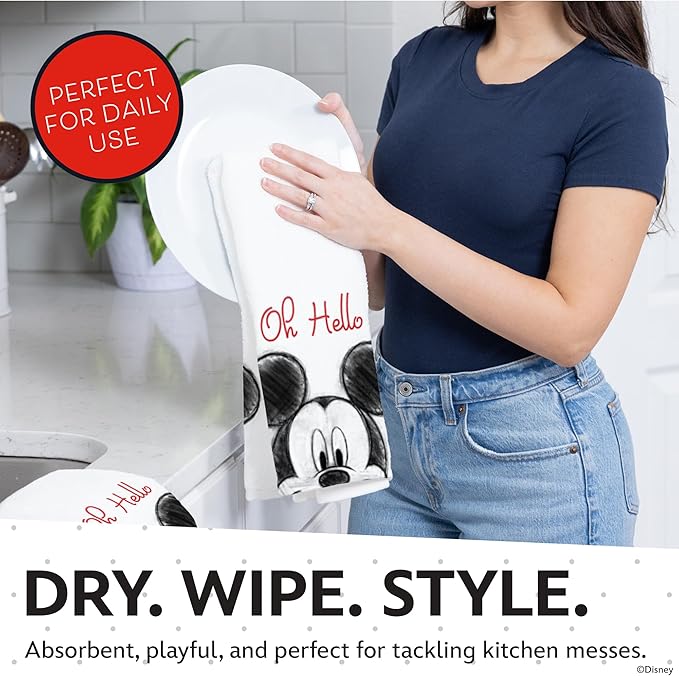 Disney Kitchen Towels & Oven Mitts Set – 4 Piece Bundle with 2 Cotton Dish Towels/Hand Towels & 2 Heat Resistant Mini Oven Mitts (Pot Holders) – Absorbent Kitchen Décor Gift Set–Mickey, Stitch & Pooh
