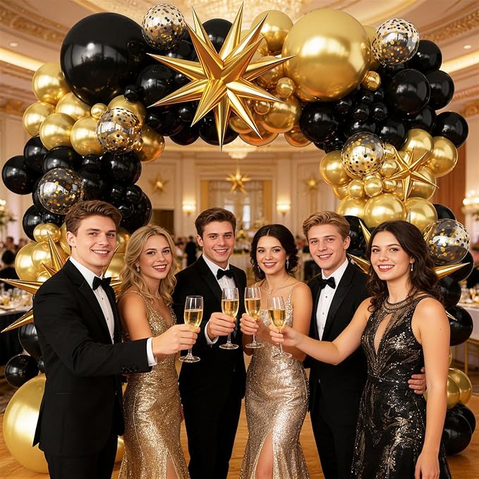 Black and Gold Balloon Garland Arch Kit for 2026 Graduation Birthday Party Retirement Bachelorette Party Prom Anniversary Decorations