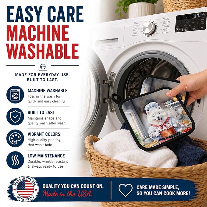 Caroline's Treasures Samoyed The Chef Pair of Pot Holders Kitchen Heat Resistant Pot Holders Sets Oven Hot Pads for Cooking Baking BBQ, 7 1/2 x 7 1/2